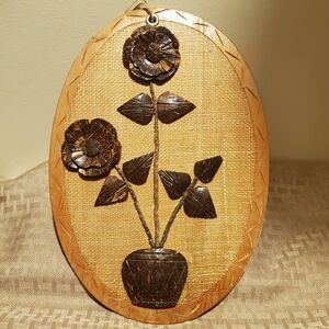 Vintage Handmade in Phillipines Coconut and wood Flowers Wall hanging decor